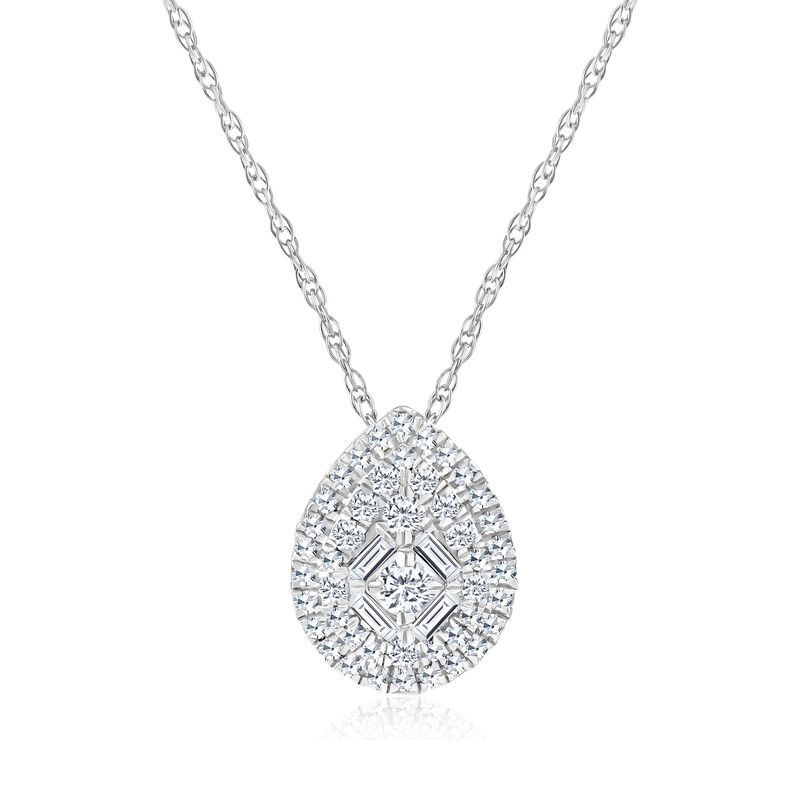 .20 ct. t.w. Baguette and Round Diamond Pear-Shaped Cluster Necklace in 14kt White Gold image number 0
