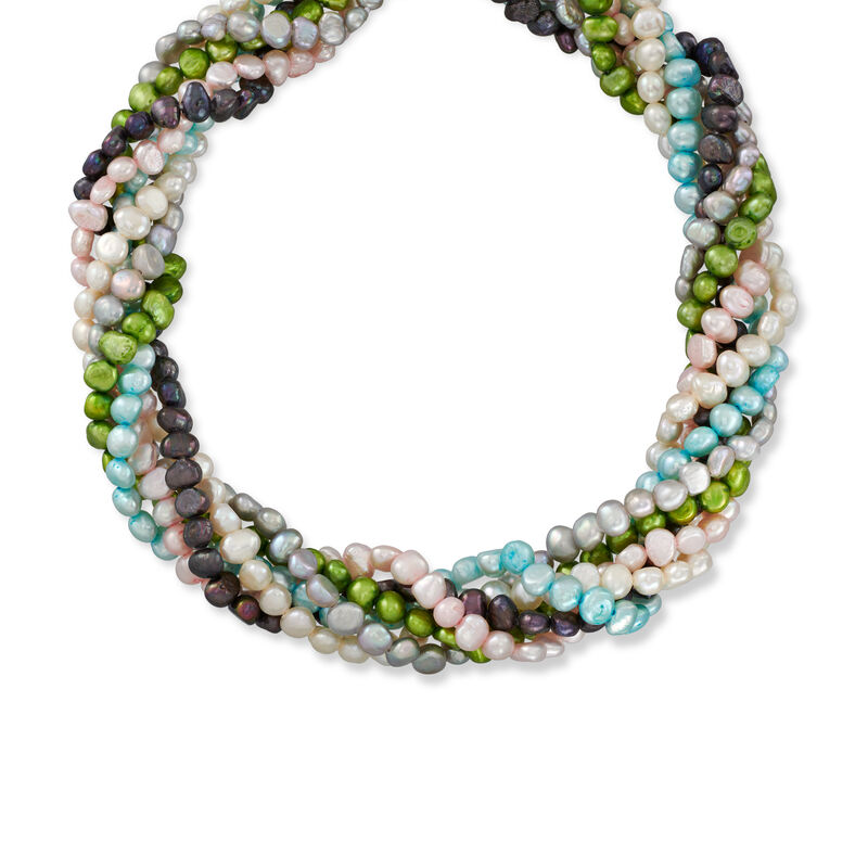 5-7mm Multicolored Cultured Pearl Torsade Necklace with Sterling Silver image number 3