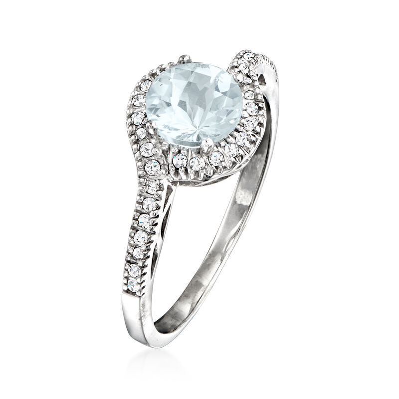 C. 2000 Vintage .75 Carat Aquamarine and .17 ct. t.w. Diamond Ring in 10kt White Gold. Size 6 image number 2