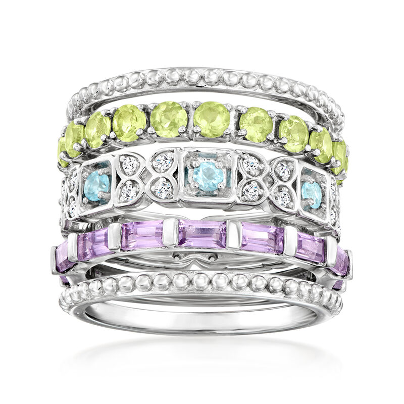 4.70 ct. t.w. Multi-Gemstone Jewelry Set: Five Rings in Sterling Silver image number 0