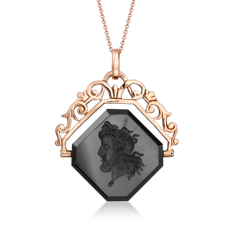 C. 1900 Vintage Onyx Intaglio Pendant Necklace in 18kt Rose Gold. 18" image number 0