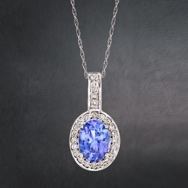 1.15 Carat Tanzanite and .21 ct. t.w. Diamond Pendant Necklace in 14kt White Gold. 18&quot; image number 2