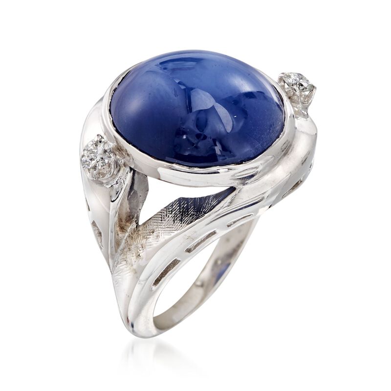 C. 1970 Vintage Sapphire and .15 ct. t.w. Diamond Ring in 14kt White Gold. Size 6 image number 2