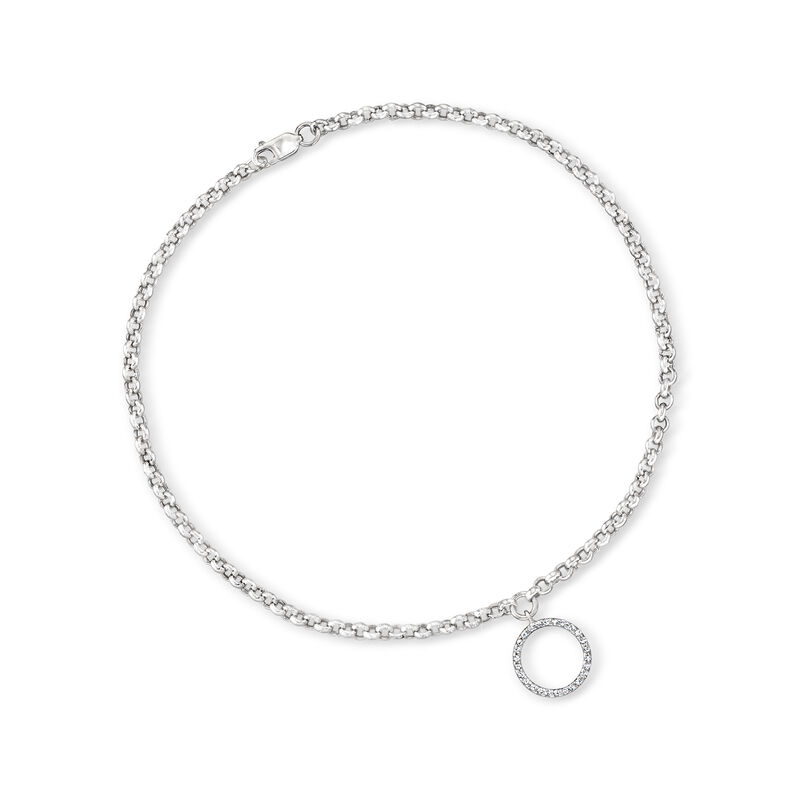 .11 ct. t.w. Diamond Circle Charm Anklet in 14kt White Gold. 9.5&quot; image number 0