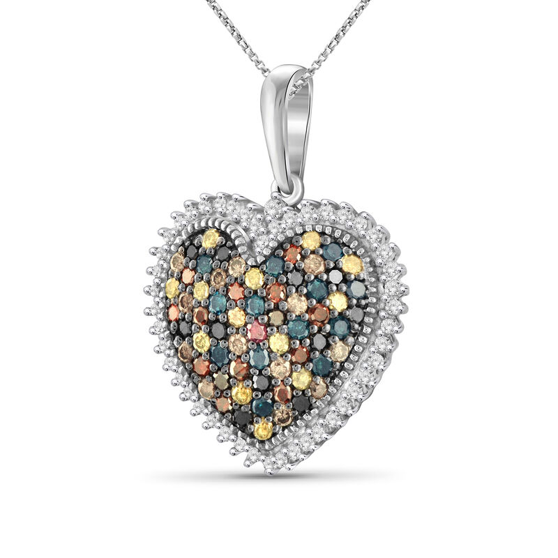 1.00 ct. t.w. Multicolored Diamond Heart Pendant Necklace in Sterling Silver image number 2