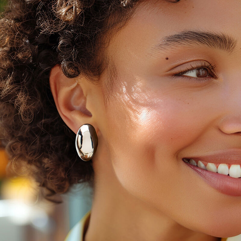 Italian Sterling Silver Oval Dome Earrings image number 1