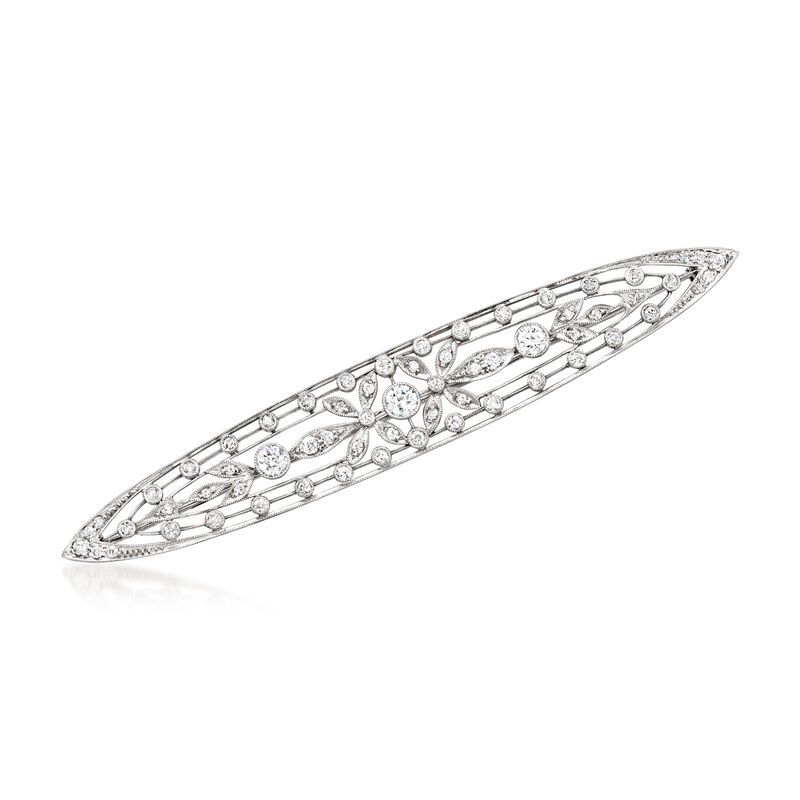 C. 1950 Vintage 2.25 ct. t.w. Diamond Bar Pin in Platinum image number 0