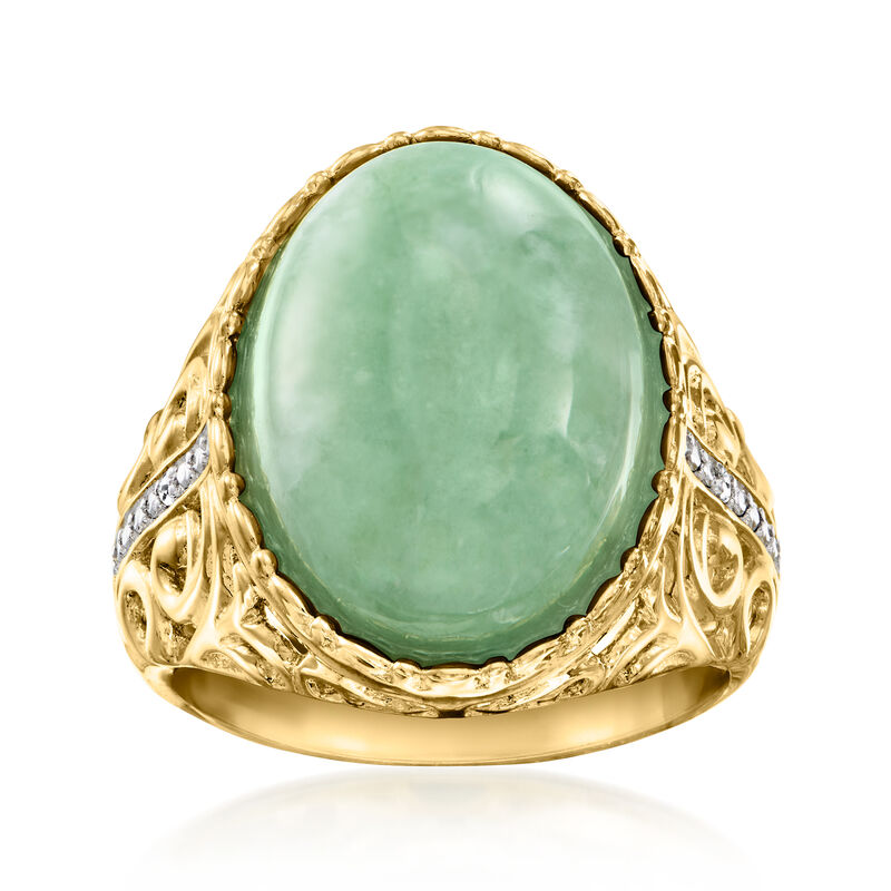 Jade Ring with Diamonds in 18kt Gold Over Sterling image number 0