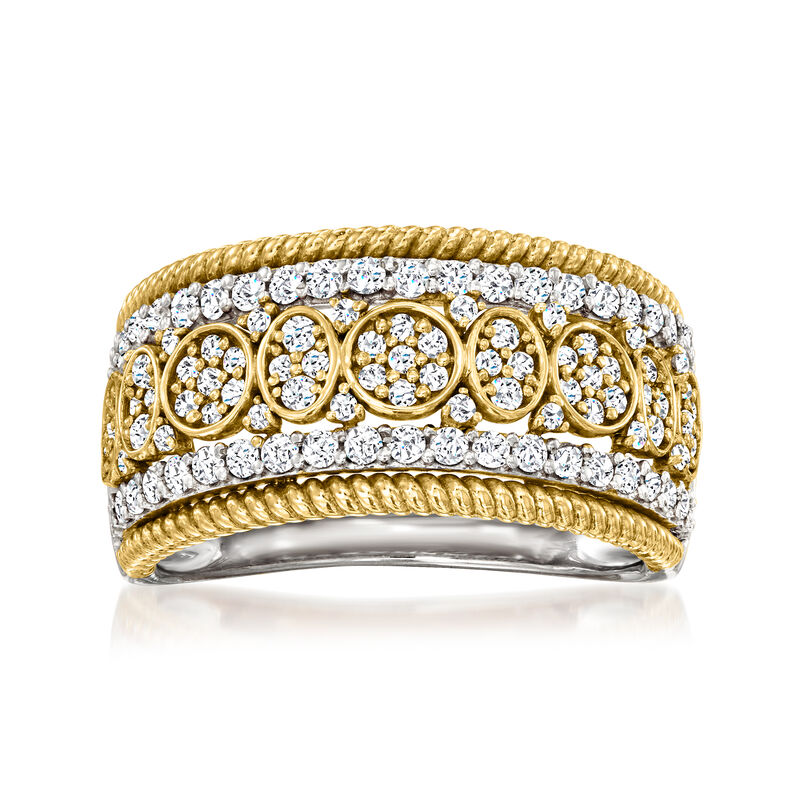 .75 ct. t.w. Diamond Roped-Edge Ring in Sterling Silver and 18kt Yellow Gold Over Sterling image number 0