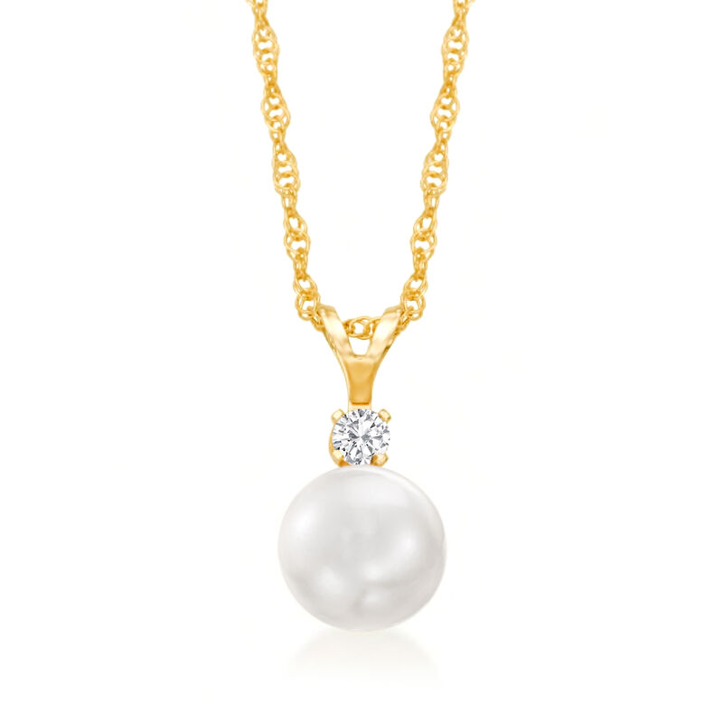 6-6.5mm Cultured Akoya Pearl and Diamond Accent Necklace in 14kt Yellow Gold image number 0