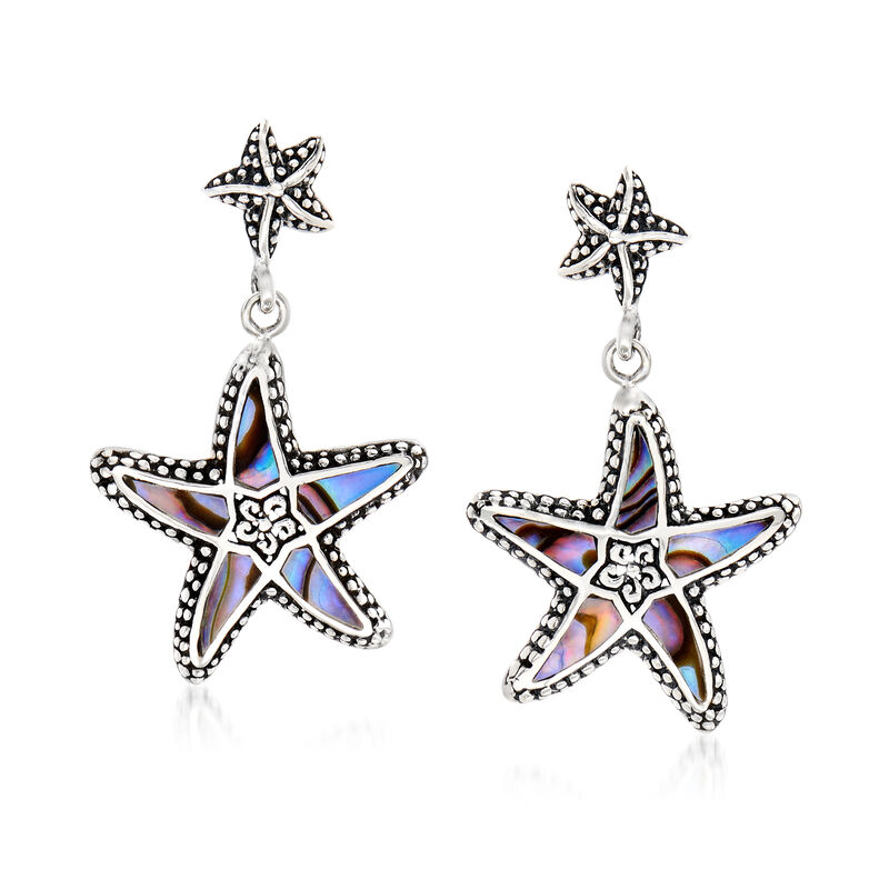 Abalone Shell Bali-Style Starfish Drop Earrings in Sterling Silver image number 0