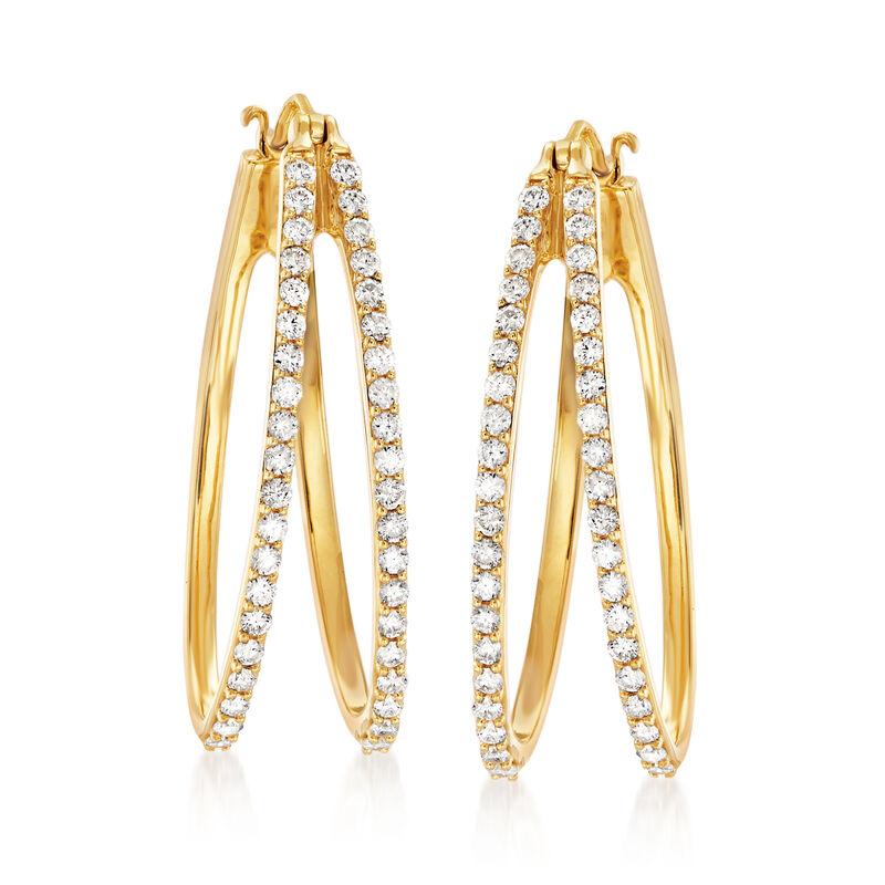 1.00 ct. t.w. Diamond Double-Hoop Earrings in 14kt Yellow Gold. 1 1/4&quot; image number 0
