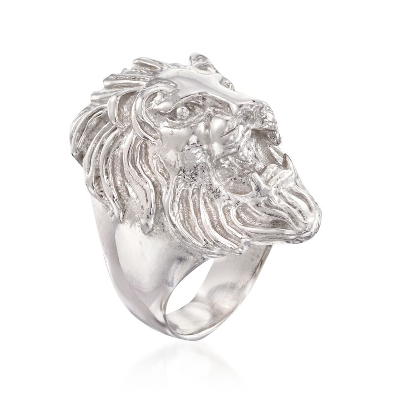 Italian Sterling Silver Lion Head Ring image number 2