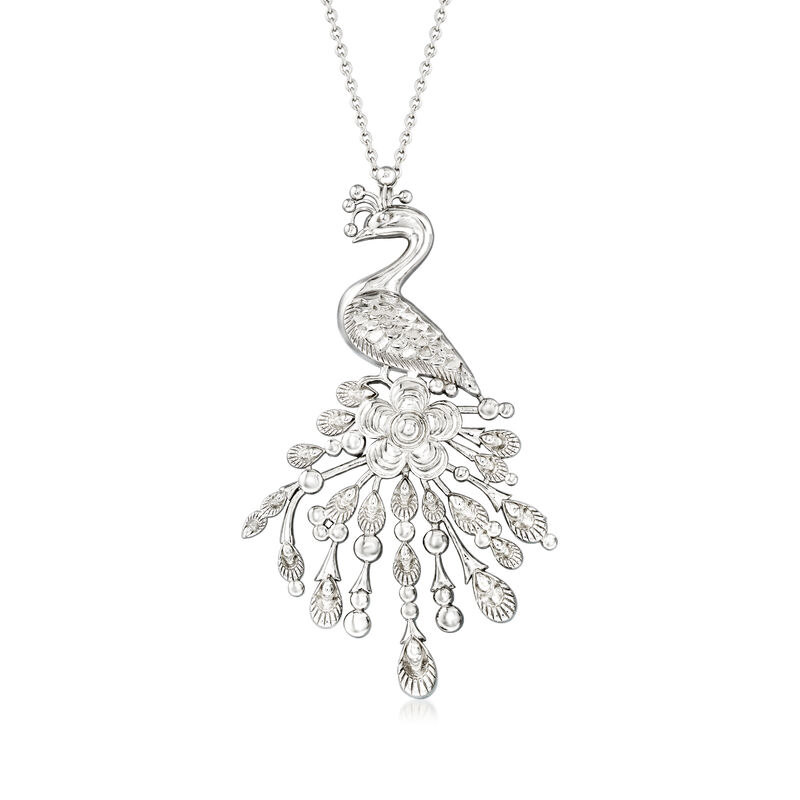 Sterling Silver Peacock Pendant Necklace image number 0