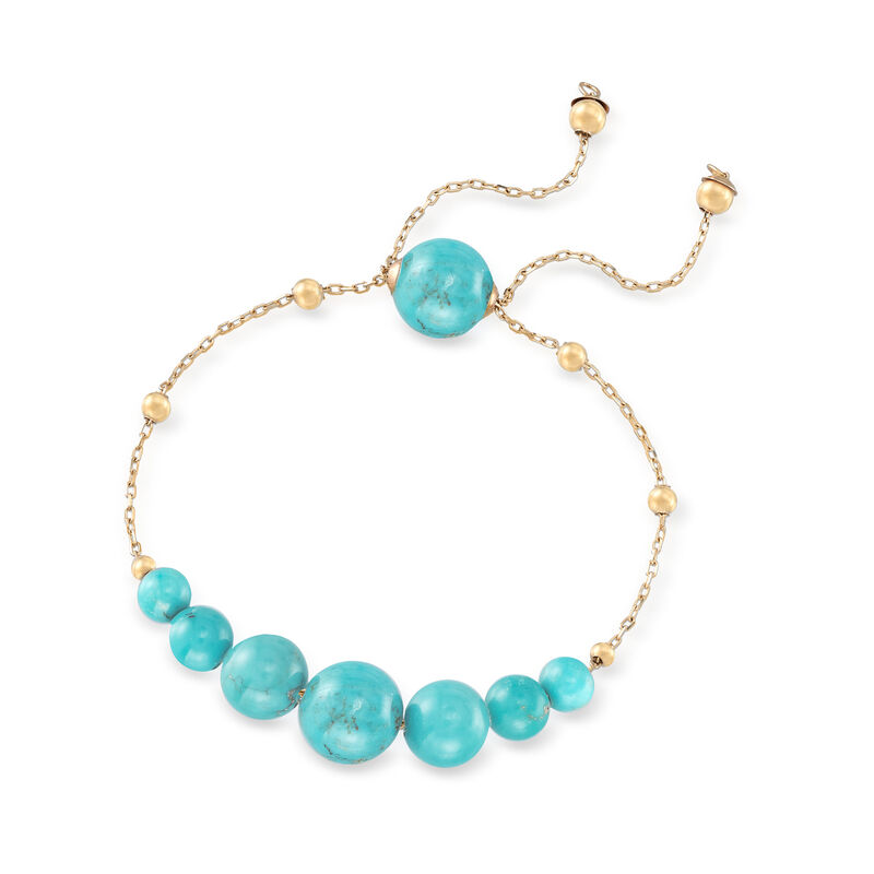 Graduated Turquoise Bolo Bracelet in 14kt Yellow Gold image number 2