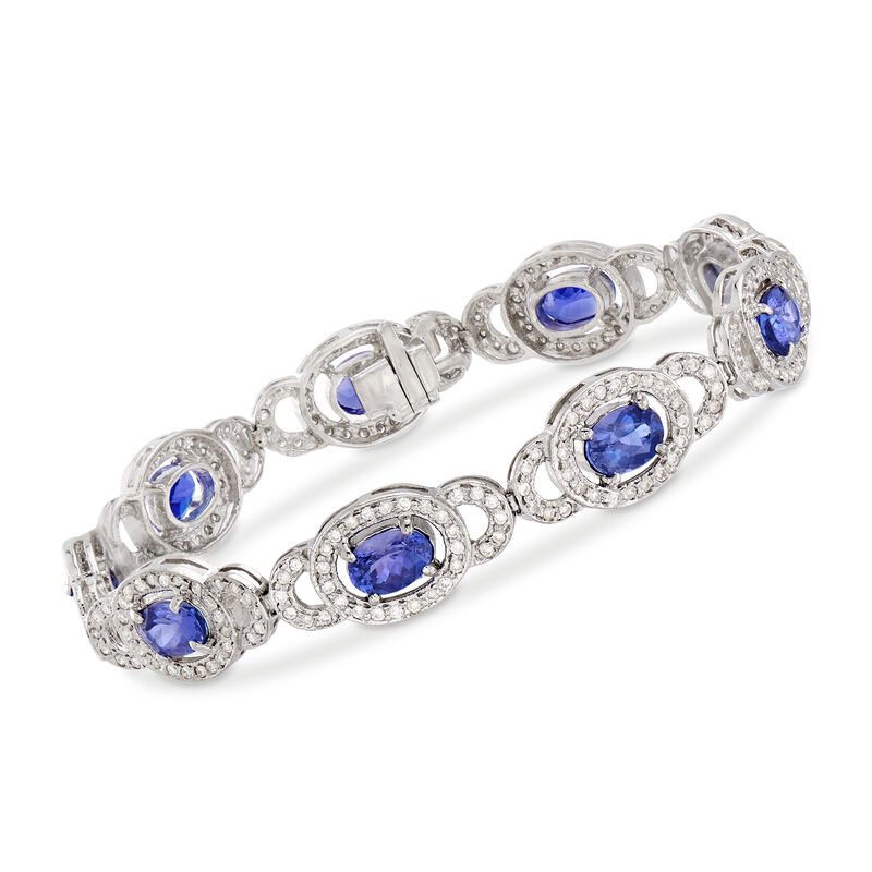 8.00 ct. t.w. Tanzanite and 2.00 ct. t.w. Diamond Bracelet in 14kt White Gold image number 0