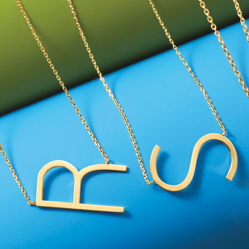 14kt Yellow Gold Sideways Initial Necklace image number 5