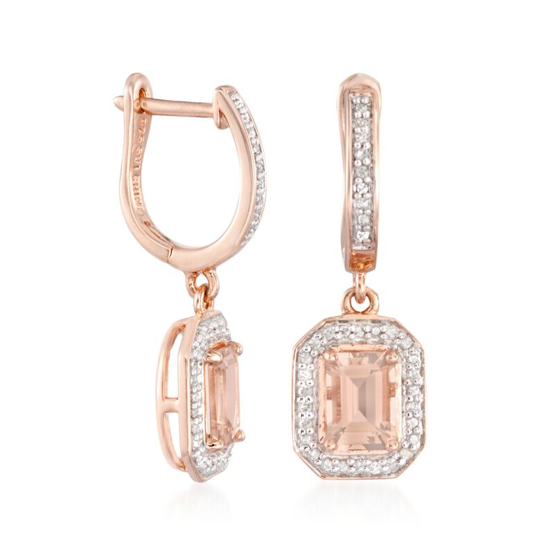 1.60 ct. t.w. Morganite Earrings with Diamonds in 14kt Rose Gold Over Sterling image number 2