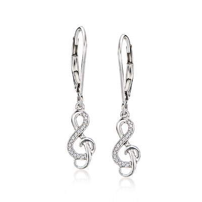 Diamond Treble Clef Drop Earrings in Sterling Silver