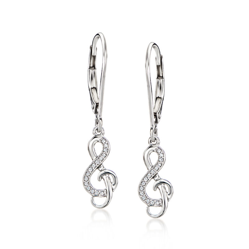 Diamond Treble Clef Drop Earrings in Sterling Silver  image number 0