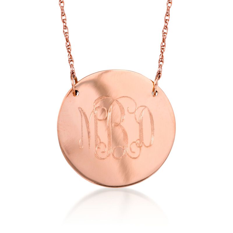 14k Rose Gold Monogram Pendant Disc Necklace. 16&quot; image number 1