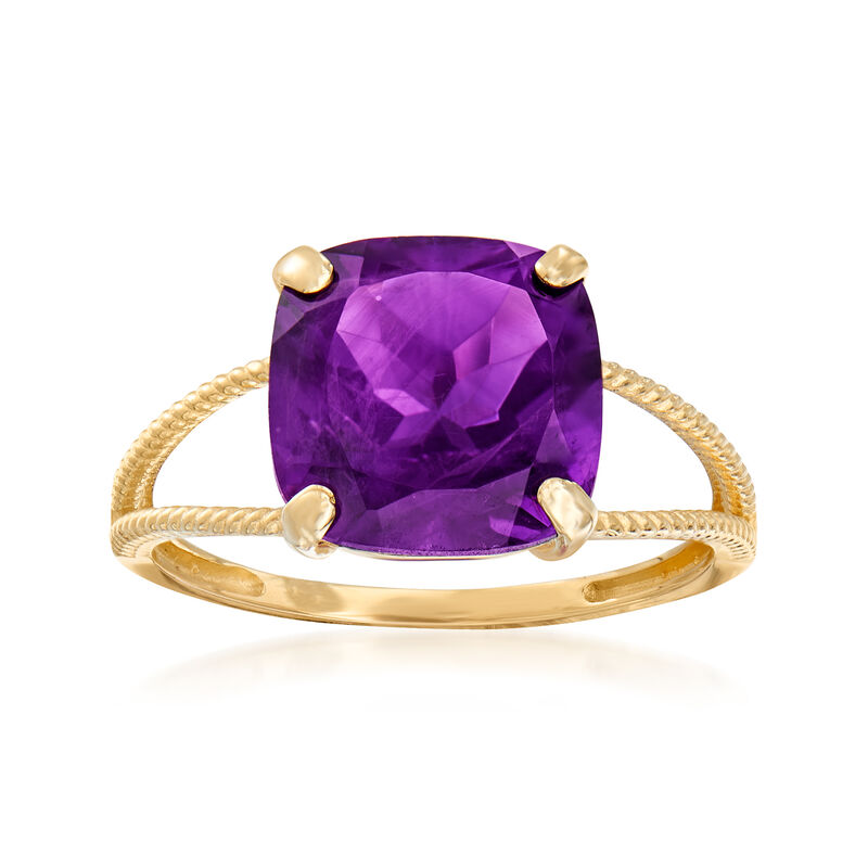 3.90 Carat Amethyst Split-Shank Ring in 14kt Yellow Gold image number 0
