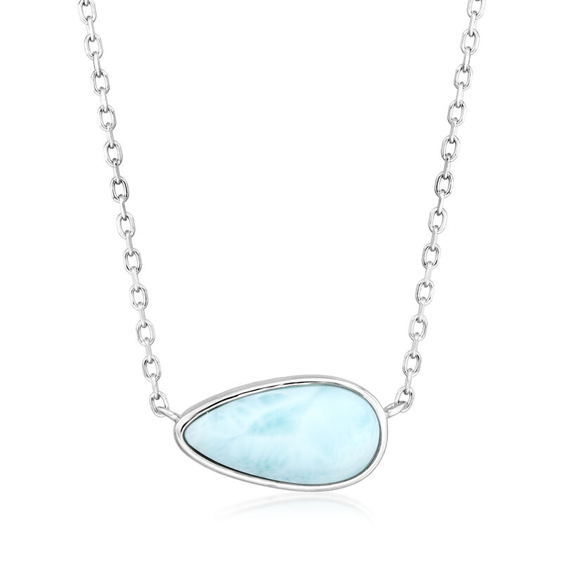 Pear-Shaped Larimar Necklace in Sterling Silver. 16" image number 1