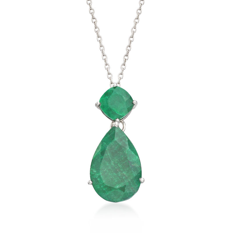 11.90 ct. t.w. Emerald Pendant Necklace in Sterling Silver. 18&quot; image number 1