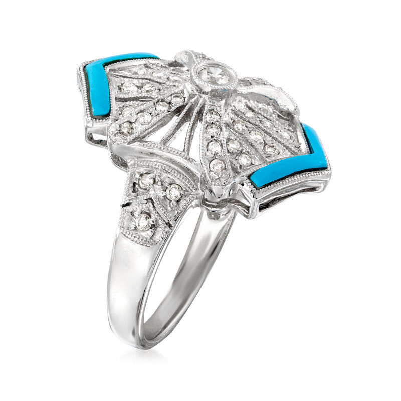 C. 1990 Vintage .40 ct. t.w. Diamond Ring with Blue Resin in 14kt White Gold. Size 7.25 image number 2