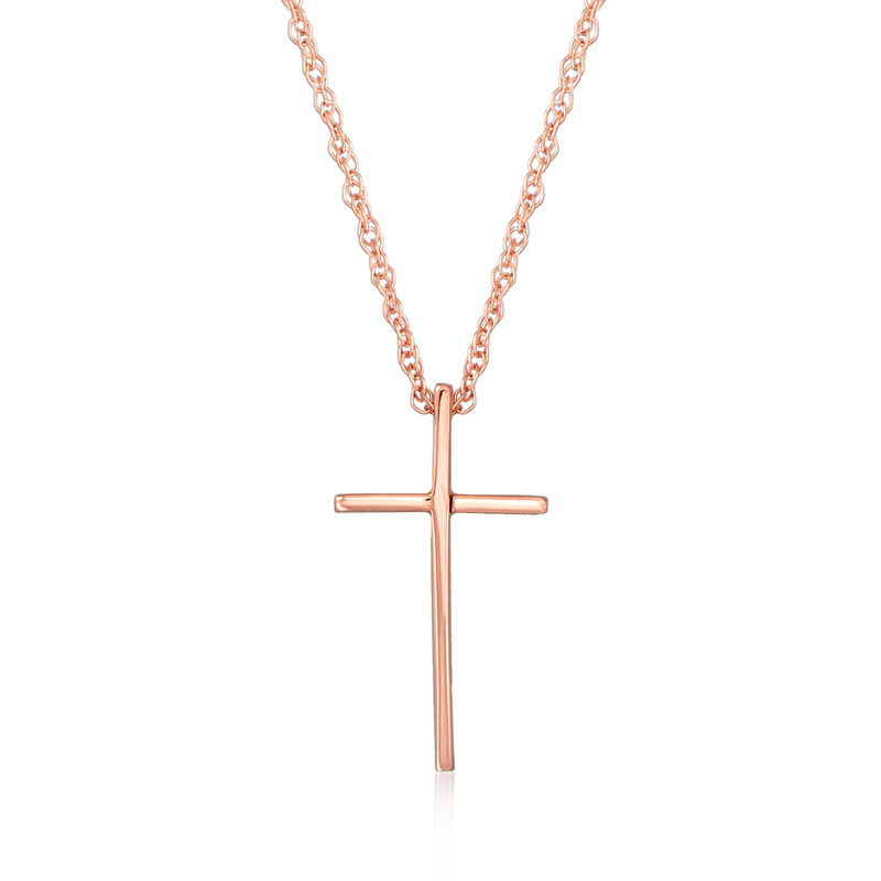 14kt Rose Gold Cross Pendant Necklace. 18&quot; image number 1