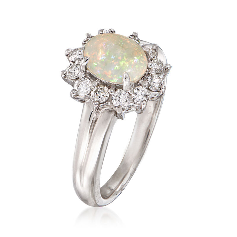 C. 1990 Vintage Opal and .50 ct. t.w. Diamond Ring in Platinum image number 2