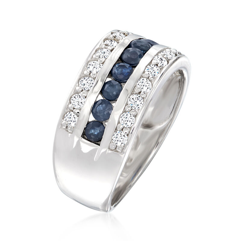 .80 ct. t.w. Sapphire and .65 ct. t.w. White Topaz Multi-Row Ring in Sterling Silver image number 2