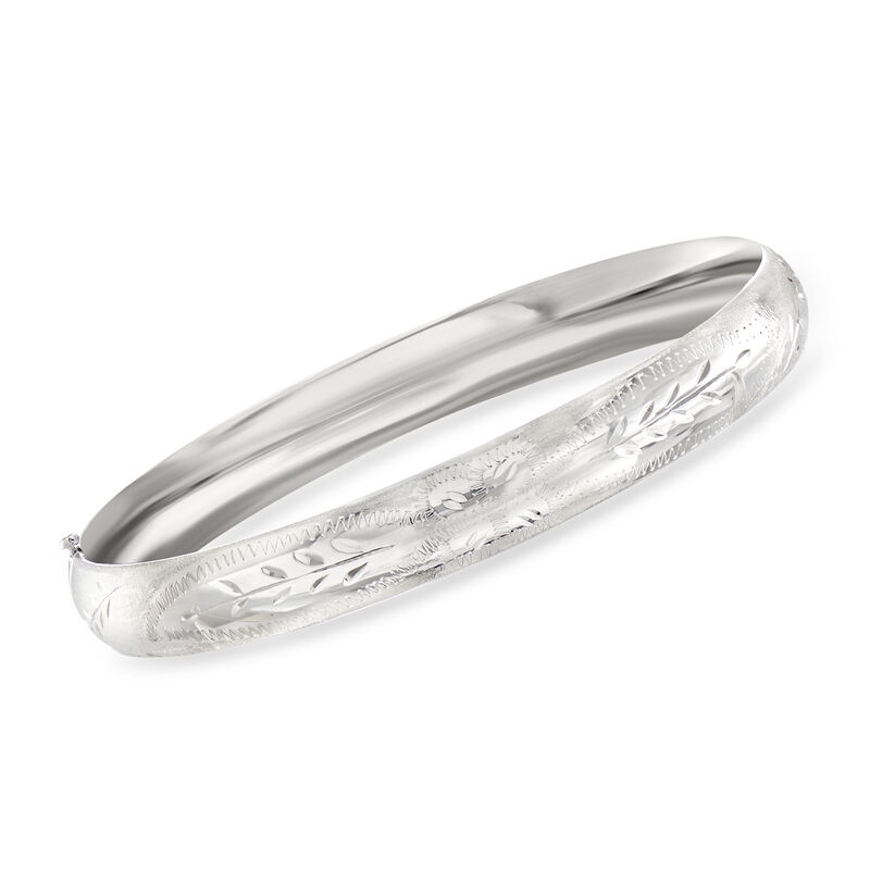 14kt White Gold Floral Bangle Bracelet image number 0