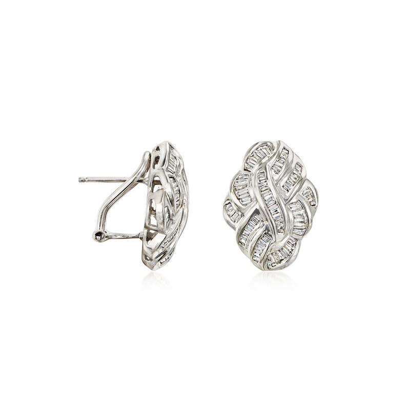 C. 1990 Vintage 1.50 ct. t.w. Baguette Diamond Knot Earrings in 18kt White Gold  image number 2