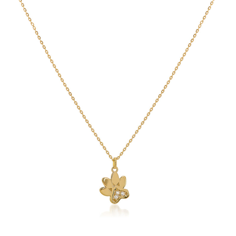14kt Yellow Gold Paw Print Pendant Necklace with Diamond Accents. 18&quot; image number 0