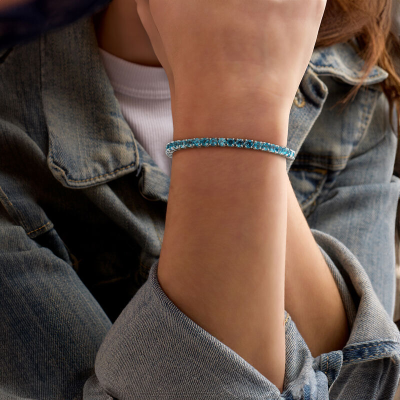 14.00 ct. t.w. London Blue Topaz Tennis Bracelet in Sterling Silver. 8&quot; image number 1