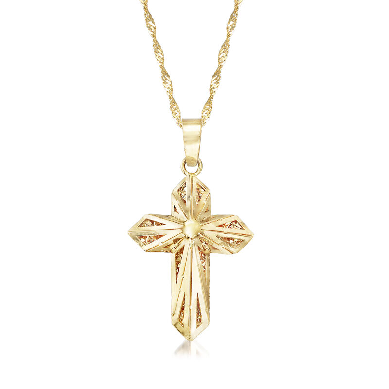 3-D Cross Pendant Necklace in 18kt Yellow Gold image number 0
