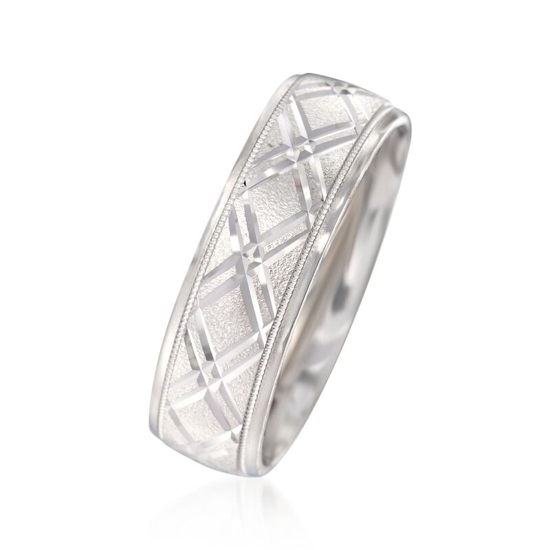 Men's 7mm 14kt White Gold Diamond-Cut Wedding Ring image number 1