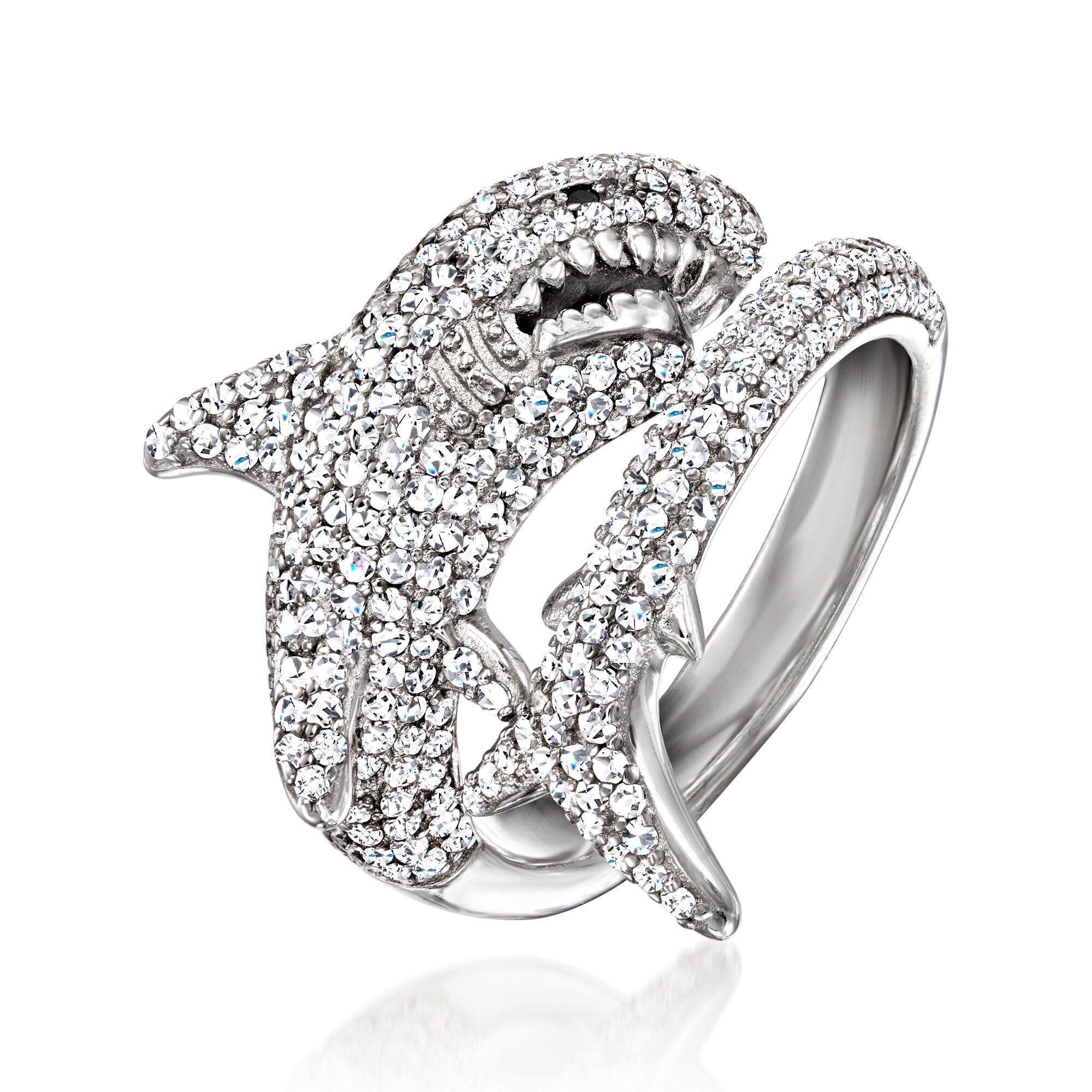 1.60 ct. t.w. CZ Shark Bypass Ring with Black Spinel Accent 1.60 ct. t.w. CZ Shark Bypass Ring with Black Spinel Accent