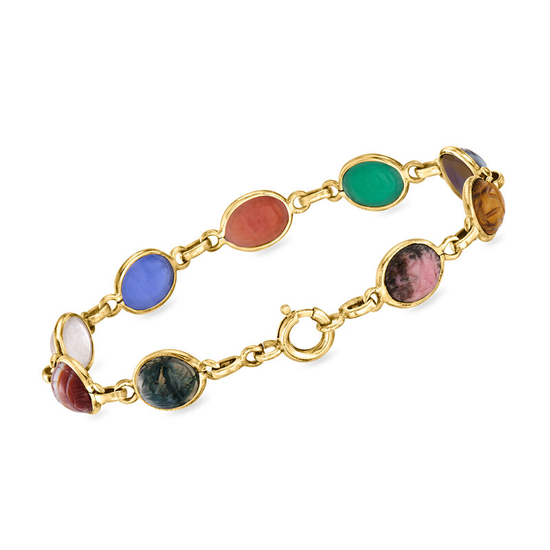 C. 1950 Vintage Multi-Gemstone Scarab Bracelet in 14kt Yellow Gold. 7.75" image number 2