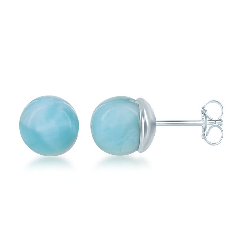 Larimar Bead Stud Earrings in Sterling Silver image number 2