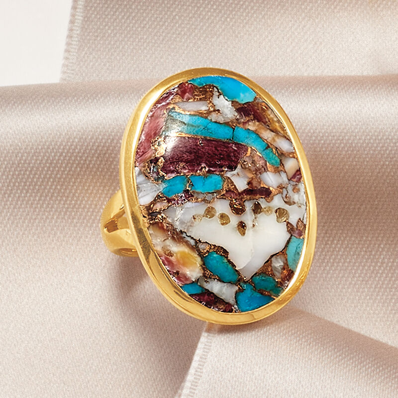 Kingman Turquoise Ring in 18kt Gold Over Sterling image number 4