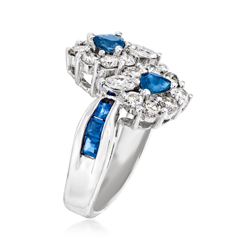 C. 1995 Vintage .85 ct. t.w. Sapphire and .85 ct. t.w. Diamond Bypass Ring in Platinum. Size 5.75 image number 2