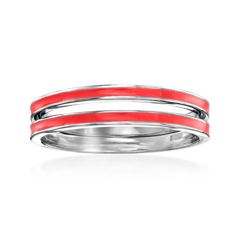 Red Enamel Jewelry Set: Two Rings in Sterling Silver image number 0