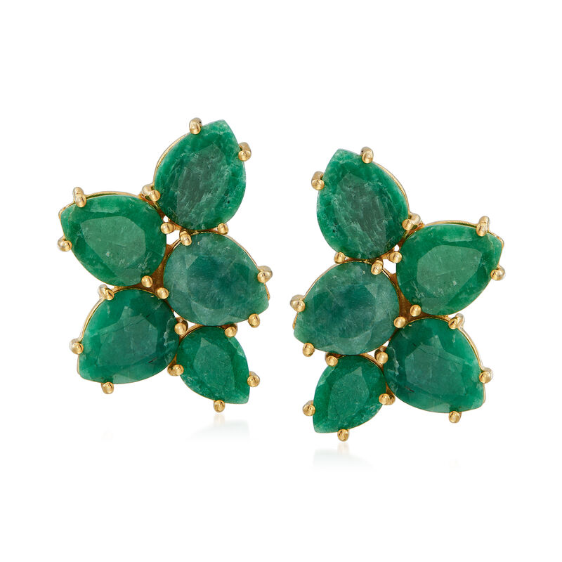 17.30 ct. t.w. Emerald Cluster Earrings in 14kt Gold Over Sterling image number 0