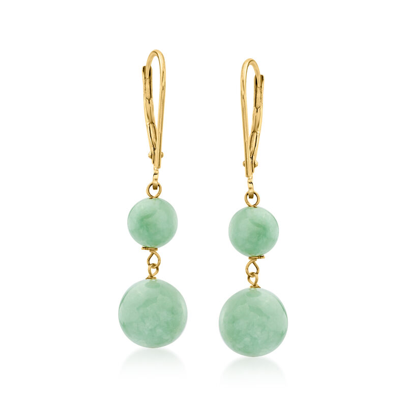 Jade Double-Bead Drop Earrings in 14kt Yellow Gold image number 0