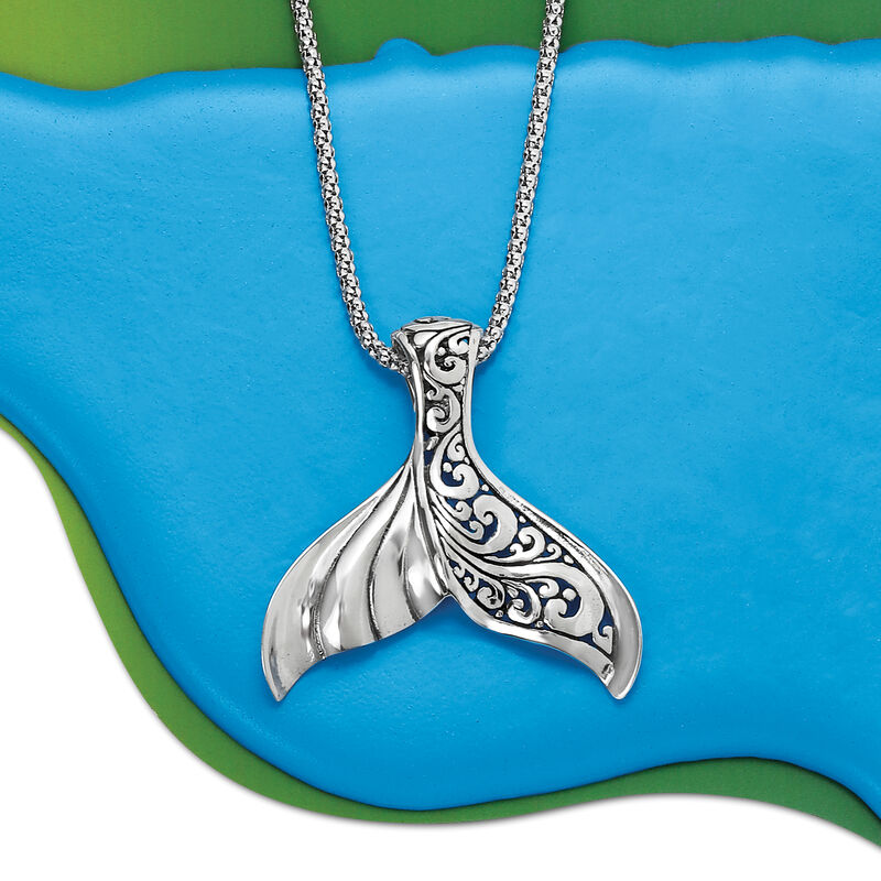 Sterling Silver Bali-Style Whale Tail Pendant Necklace. 18&quot; image number 4