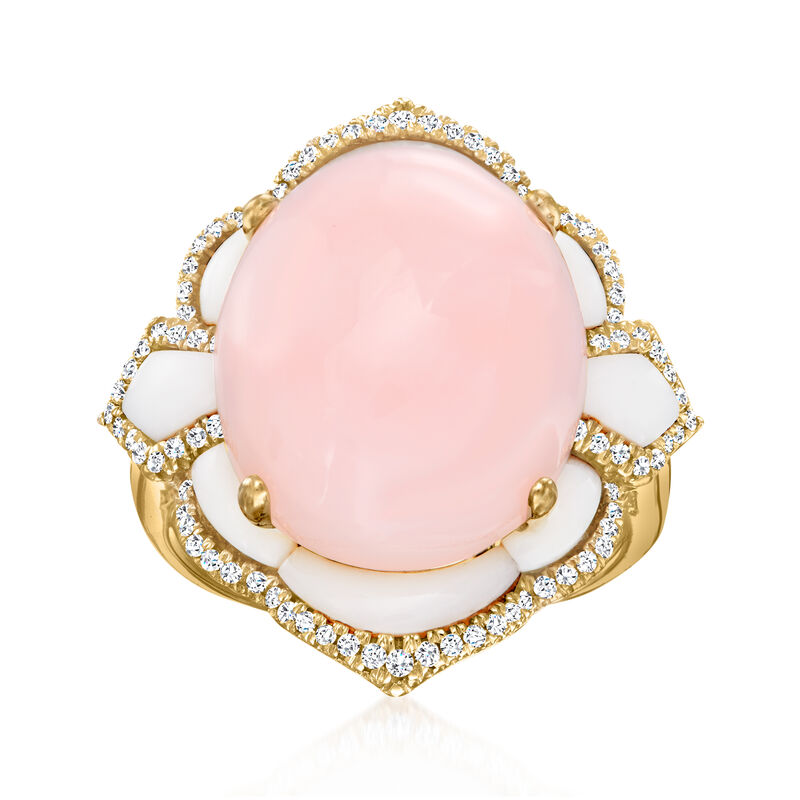 Pink Opal, White Agate and .22 ct. t.w. Diamond Ring in 14kt Yellow Gold image number 0