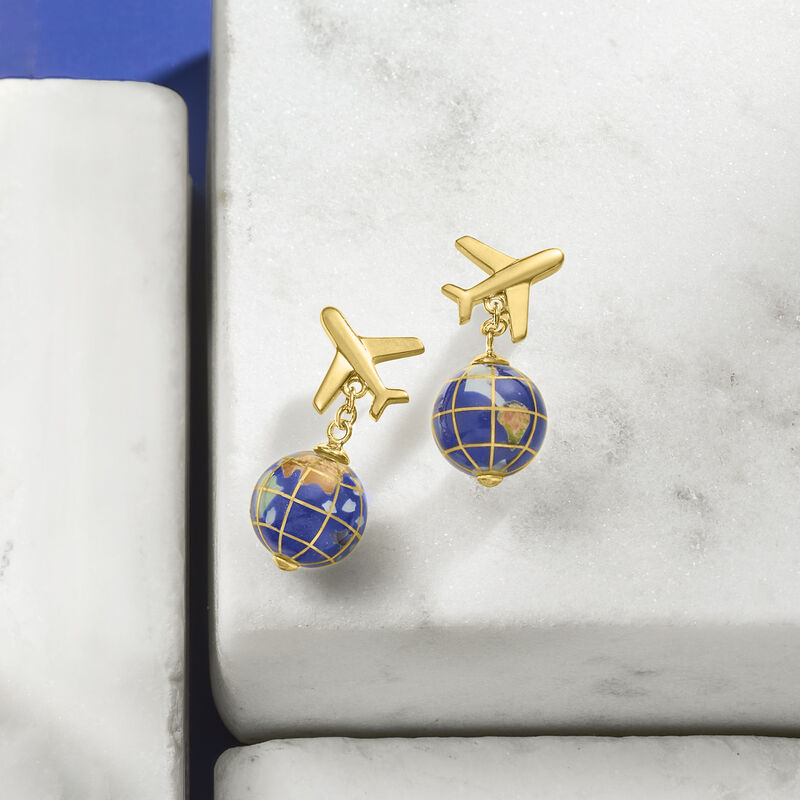 Italian Multi-Gemstone World Travel Globe Drop Earrings in 18kt Gold Over Sterling image number 2