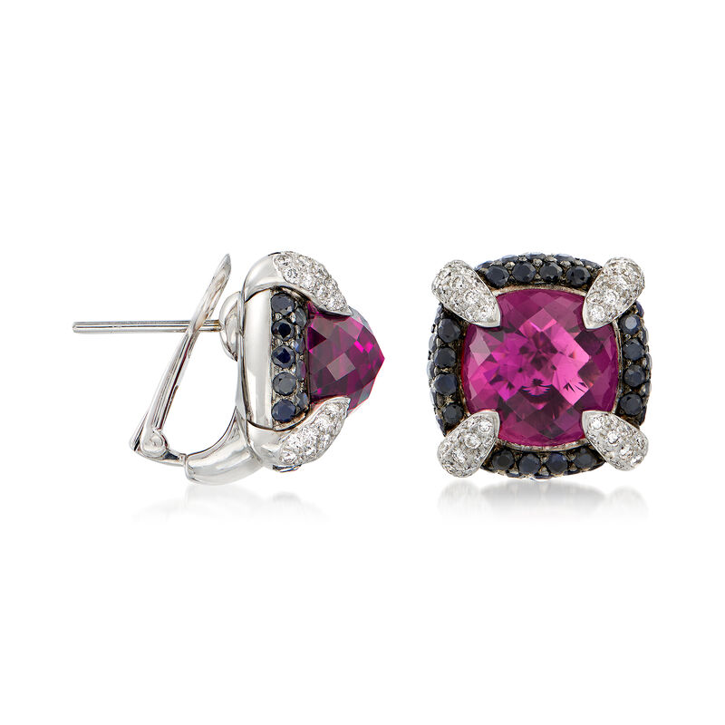 C. 2000 Vintage 18.50 ct. t.w. Rhodolite Garnet and 2.15 ct. t.w. Sapphire Earrings with Diamonds in 18kt White Gold image number 2